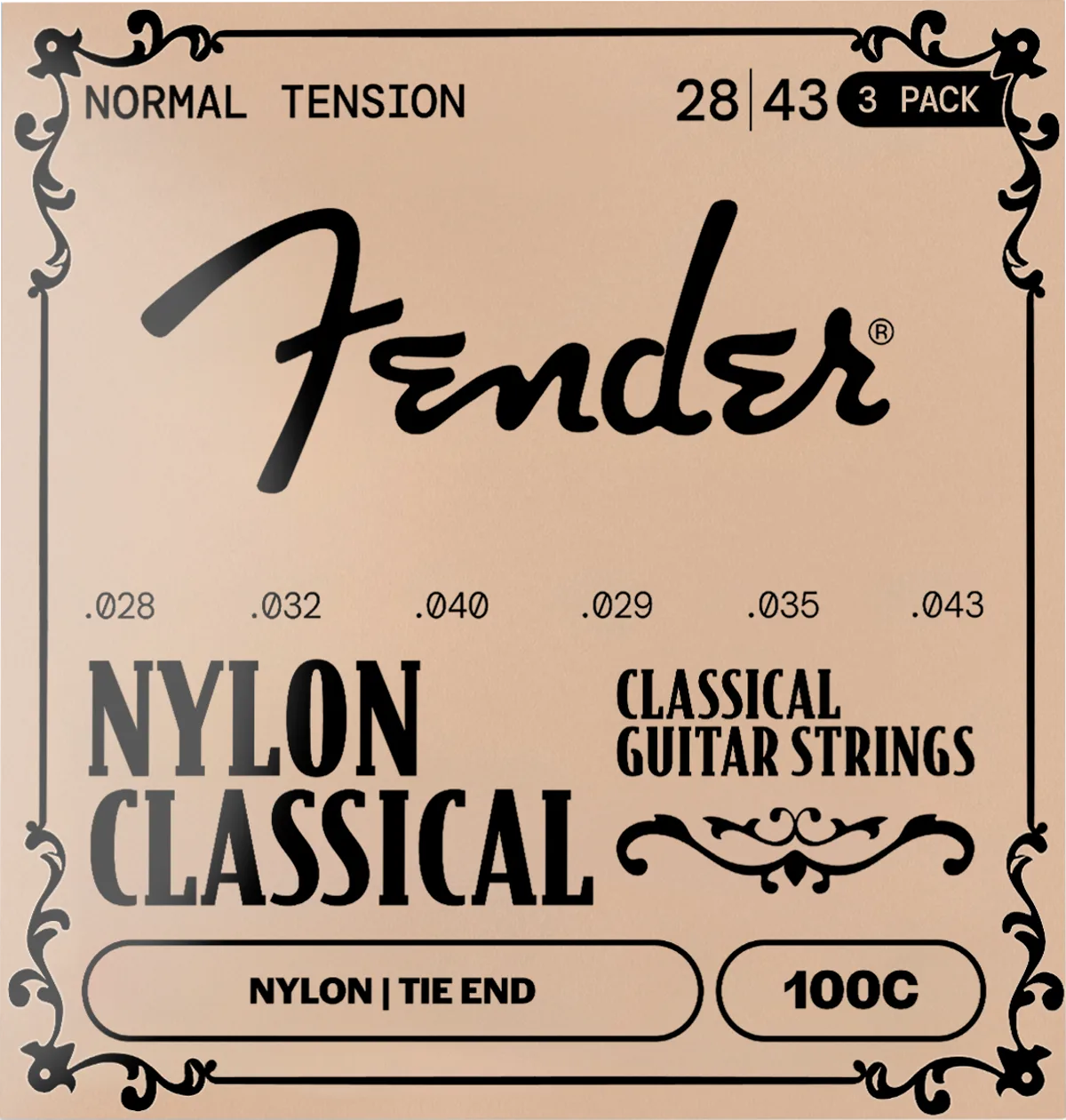 Fender 100 Nylon Classical Guitar Strings (3-Pack) — 100C Nylon Classical Acoustic Guitar Strings, Clear/Silver, Tie End, .028-.043 Gauges (3-Pack) · Corde per chitarra elettrica · R&D Sound Lugano