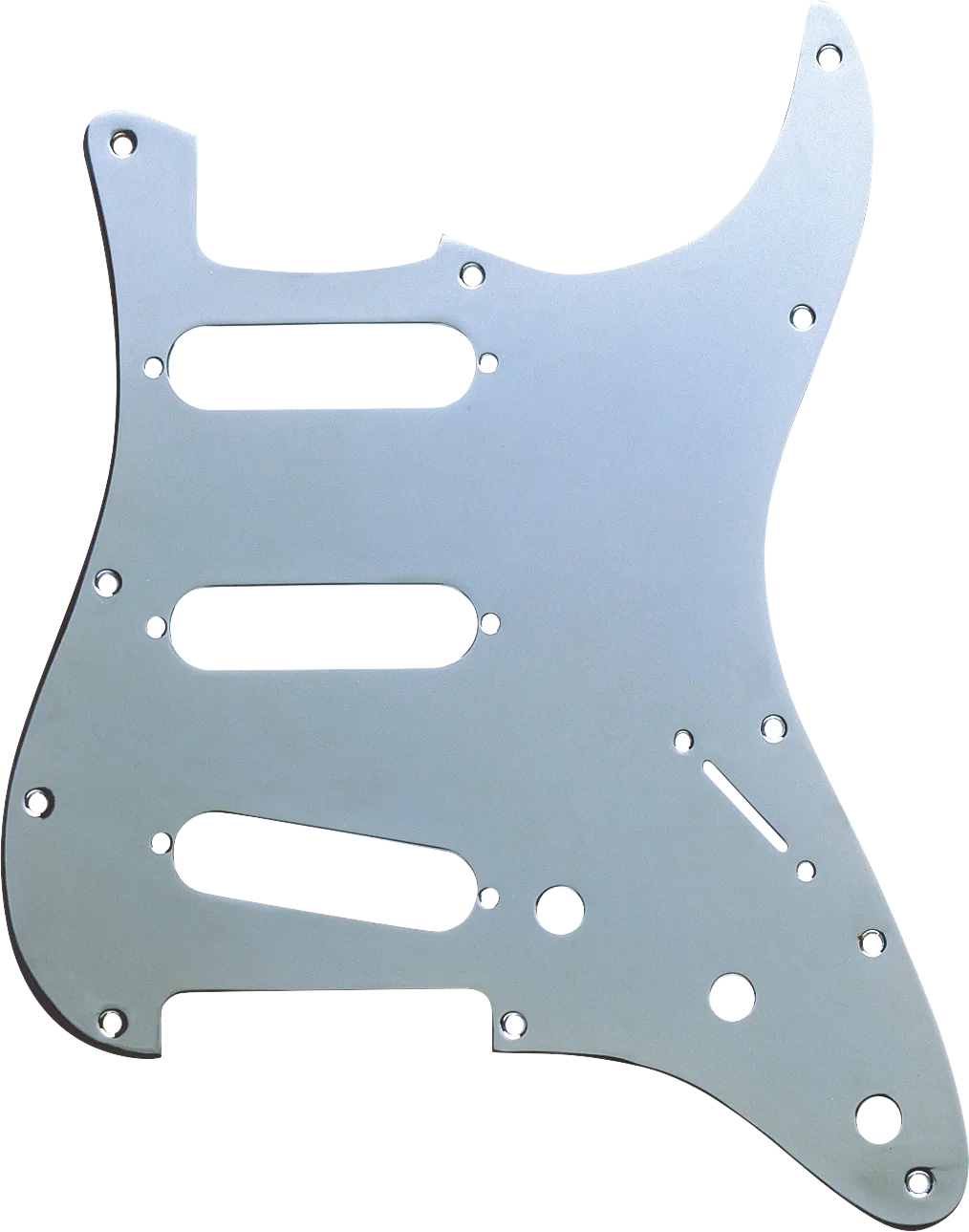 Fender 11-Hole Modern-Style Plated Brass Stratocaster S/S/S Pickguards — Pickguard, Stratocaster S/S/S, 11-Hole Mount, Chrome-Plated, 1-Ply · Battipenna · R&D Sound Lugano