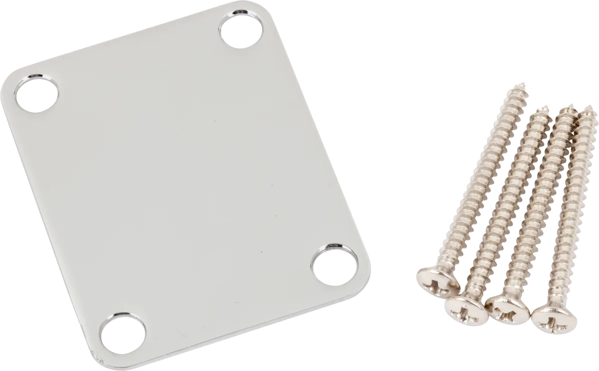 Fender 4-Bolt Vintage-Style Neck Plate (No Logo) — 4-Bolt Vintage-Style Neck Plate "Plain" (No Serial Number or Logo) (Chrome) · Manici · R&D Sound Lugano