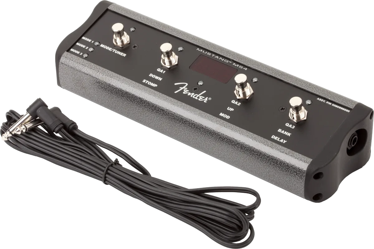 Fender 4-Button MS4 Footswitch: Mustang Series Amplifiers — 4-Button Footswitch: Preset Up Down, Quick Access, Effects On/Off, or Tap Tempo, with 1/4" Jack · Ricambi per amplificatori · R&D Sound Lugano