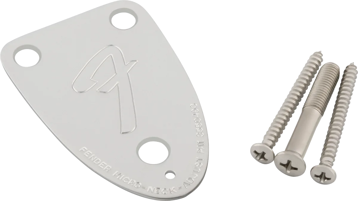 Fender '70s Vintage-Style 3-Bolt "F" Stamped Guitar Neck Plate, Chrome · Manici · R&D Sound Lugano