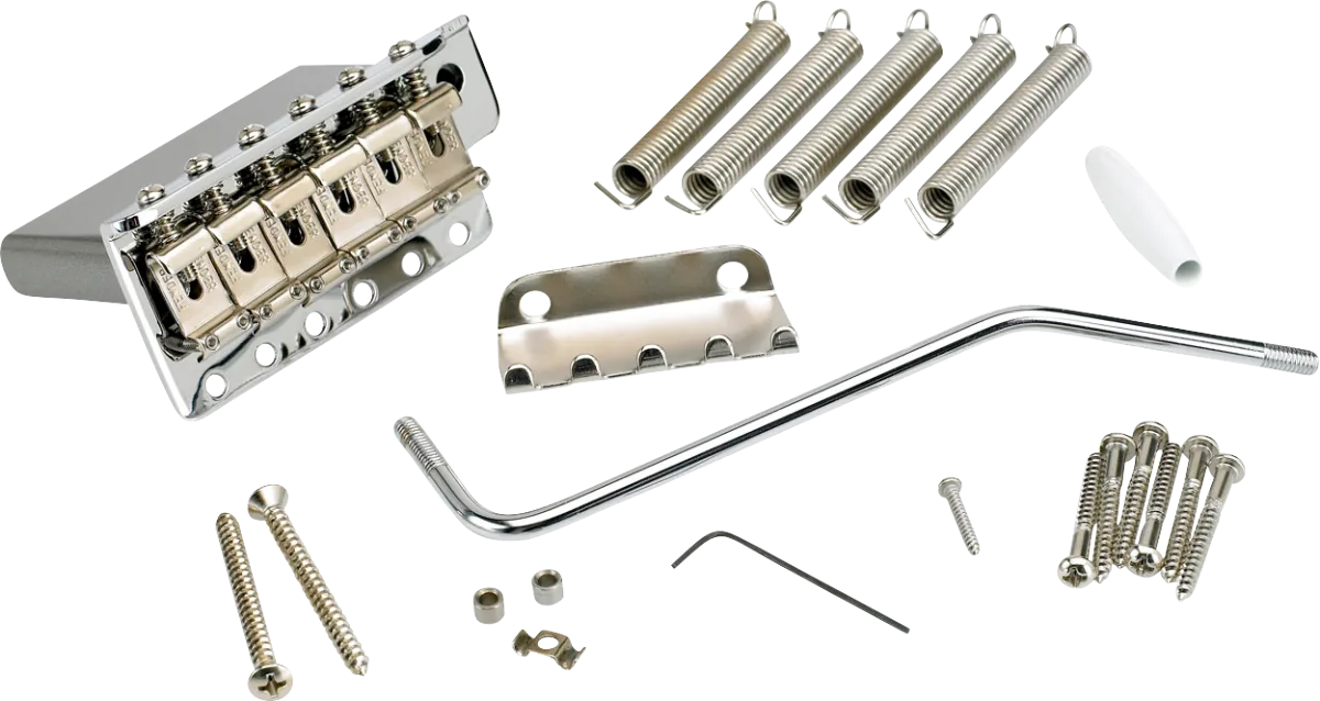 Fender American Vintage Series Stratocaster Tremolo Assemblies (Left-Hand) — 6-Saddle American Vintage Series Stratocaster Tremolo Assembly, Left Handed (Chrome) · Ponti e componenti · R&D Sound Lugano