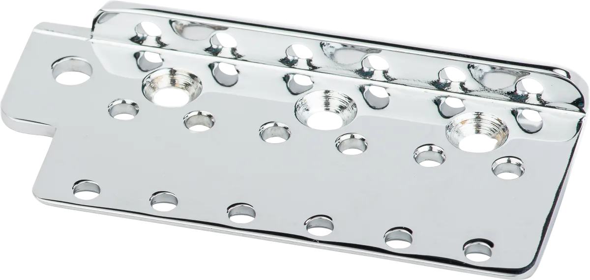 Fender American Vintage Stratocaster Bridge Plates — Vintage Strat Bridge Plate, Chrome · Ponti e componenti · R&D Sound Lugano
