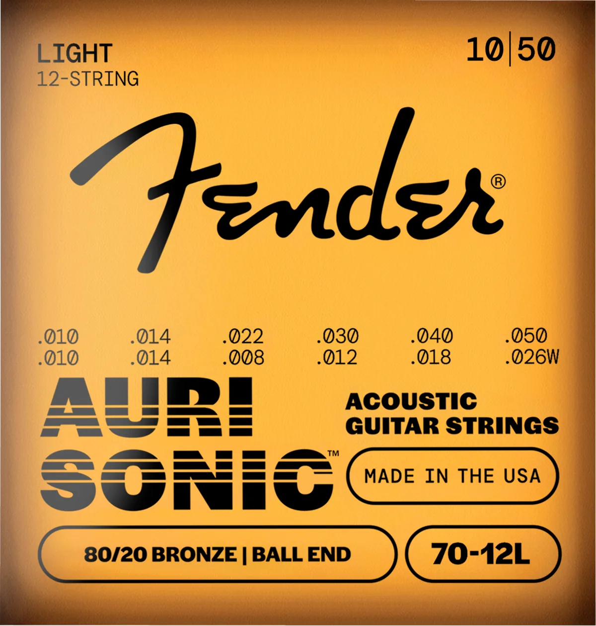 Fender AuriSonic 70-12L 80/20 12-String Acoustic Guitar Strings — AuriSonic 70-12L Acoustic Guitar Strings, 80/20 Bronze, 12-String, Gauges .010-.050 Gauges, (12) · Corde per chitarra elettrica · R&D Sound Lugano