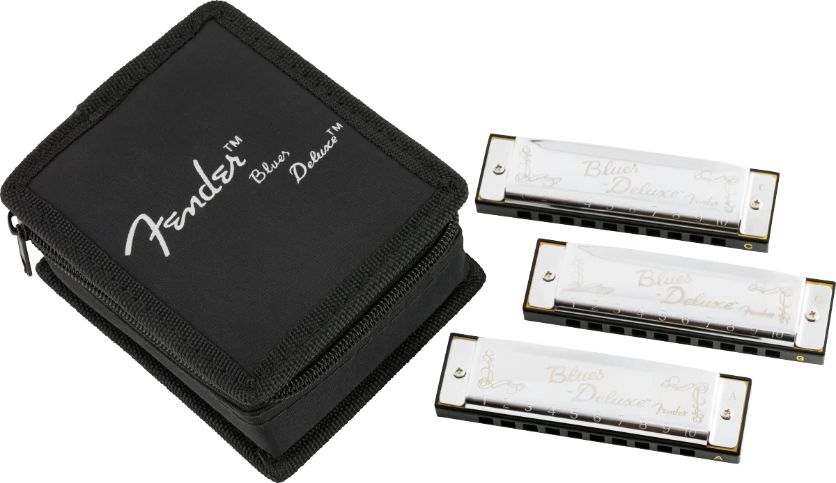 Fender Blues Deluxe Harmonicas - 3 Pack with Case — Blues Deluxe Harmonica, Pack of 3, with Case · Altri accessori · R&D Sound Lugano