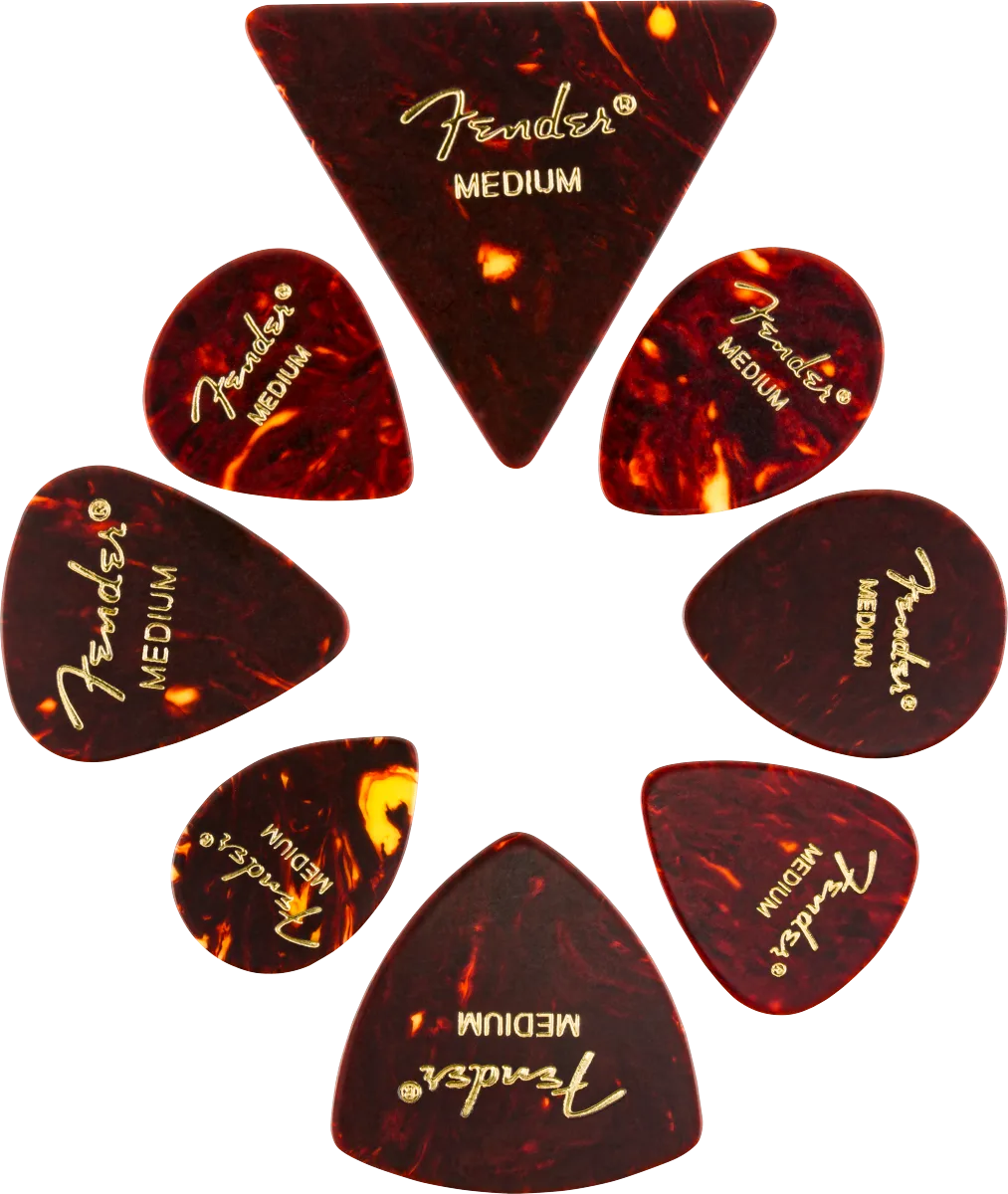 Fender Classic Celluloid Picks, Shape Medley - 8 Pack — All Shapes, Celluloid Medley, Tortoise Shell, Medium, (8) · Plettri · R&D Sound Lugano