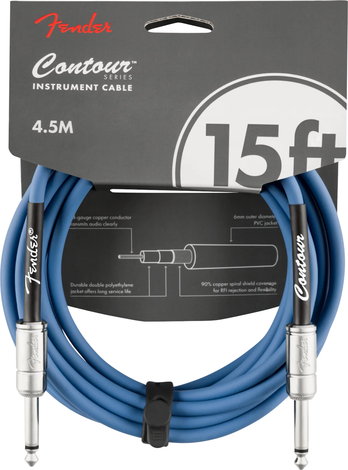 Fender Contour Series Instrument Cables — Contour Instrument Cable, Lake Placid Blue, 15' · Cavi per strumento · R&D Sound Lugano