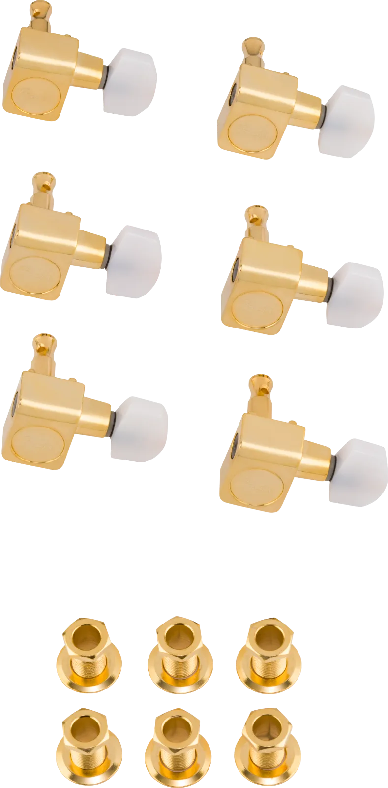 Fender Deluxe Cast/Sealed Guitar Tuning Machines with Pearl Buttons Set — Deluxe Cast/Sealed Guitar Tuning Machines with Pearl Buttons (Set of 6), Gold · Meccaniche · R&D Sound Lugano
