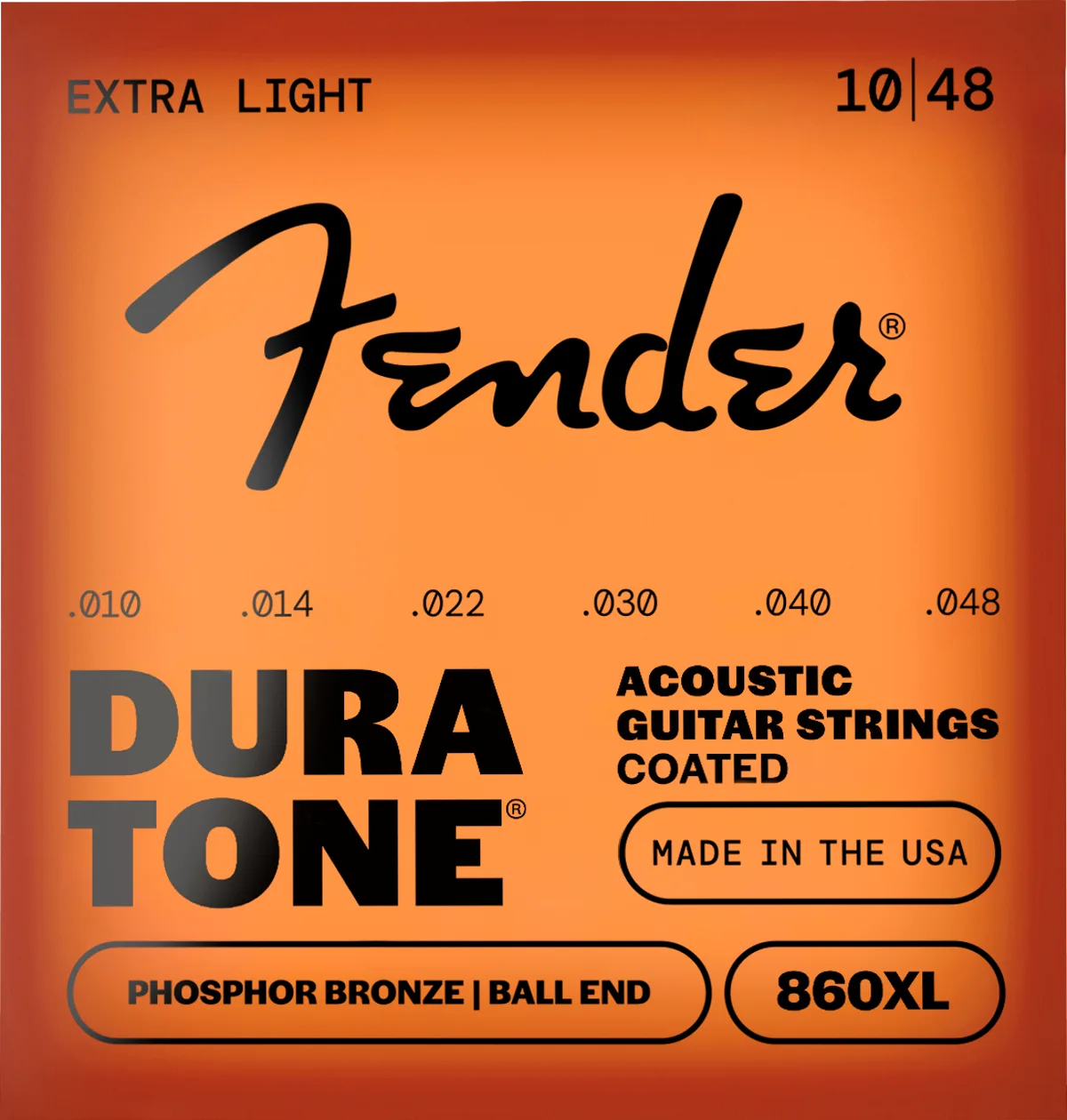 Fender Dura-Tone 860 Coated Phosphor Bronze Acoustic Guitar Strings — Dura-Tone 860XL Acoustic Guitar Strings, Coated Phosphor Bronze, Gauges .010-.048 · Corde per chitarra elettrica · R&D Sound Lugano