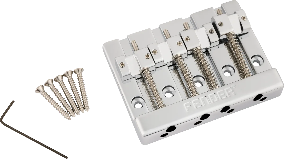 Fender HiMass 4-String Bass Bridge Assembly With Zinc Saddles — Chrome · Ponti e componenti · R&D Sound Lugano