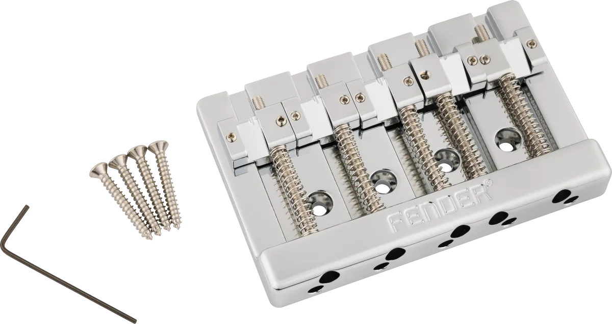 Fender HiMass 5-String Bass Narrow Bridge Assembly With Brass Saddles — Chrome · Ponti e componenti · R&D Sound Lugano