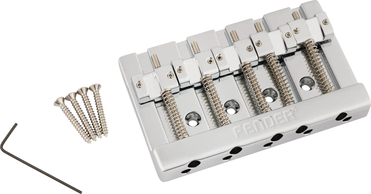 Fender HiMass 5-String Bass Wide Bridge Assembly With Zinc Saddles — Chrome · Ponti e componenti · R&D Sound Lugano