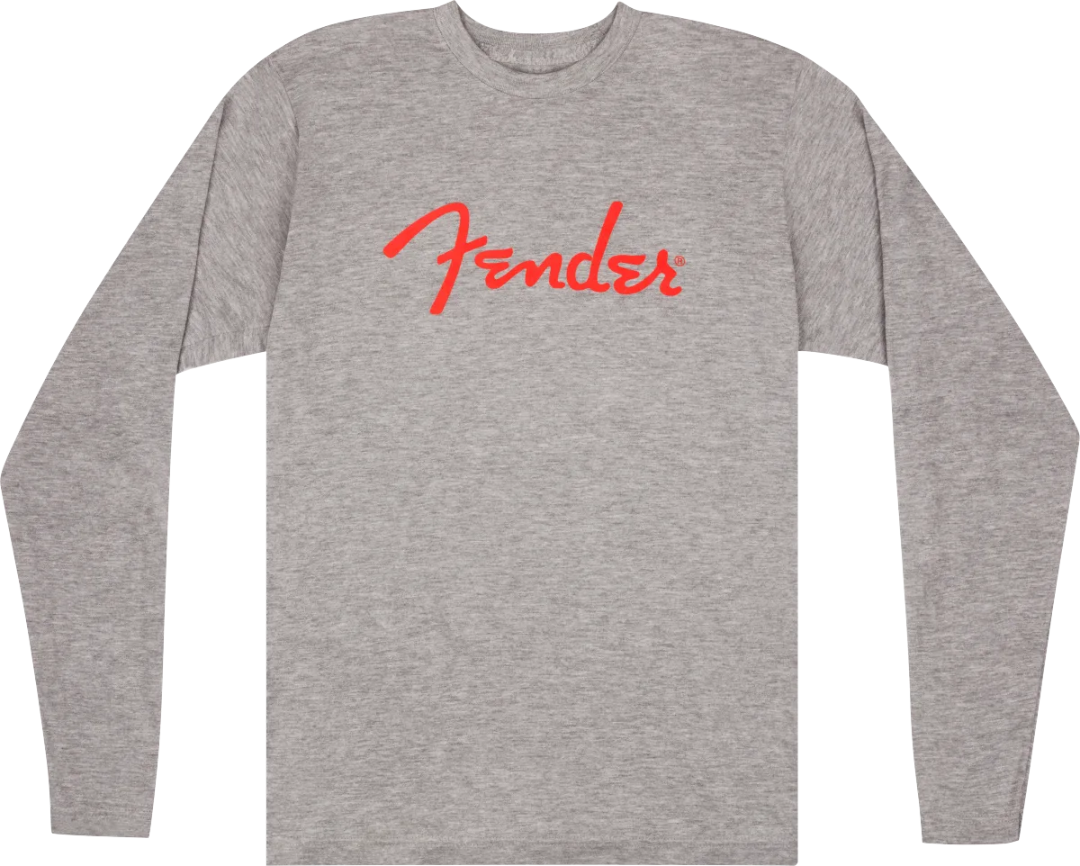 Fender Spaghetti Logo L/S T-Shirt — Heather Gray, S · Abbigliamento · R&D Sound Lugano