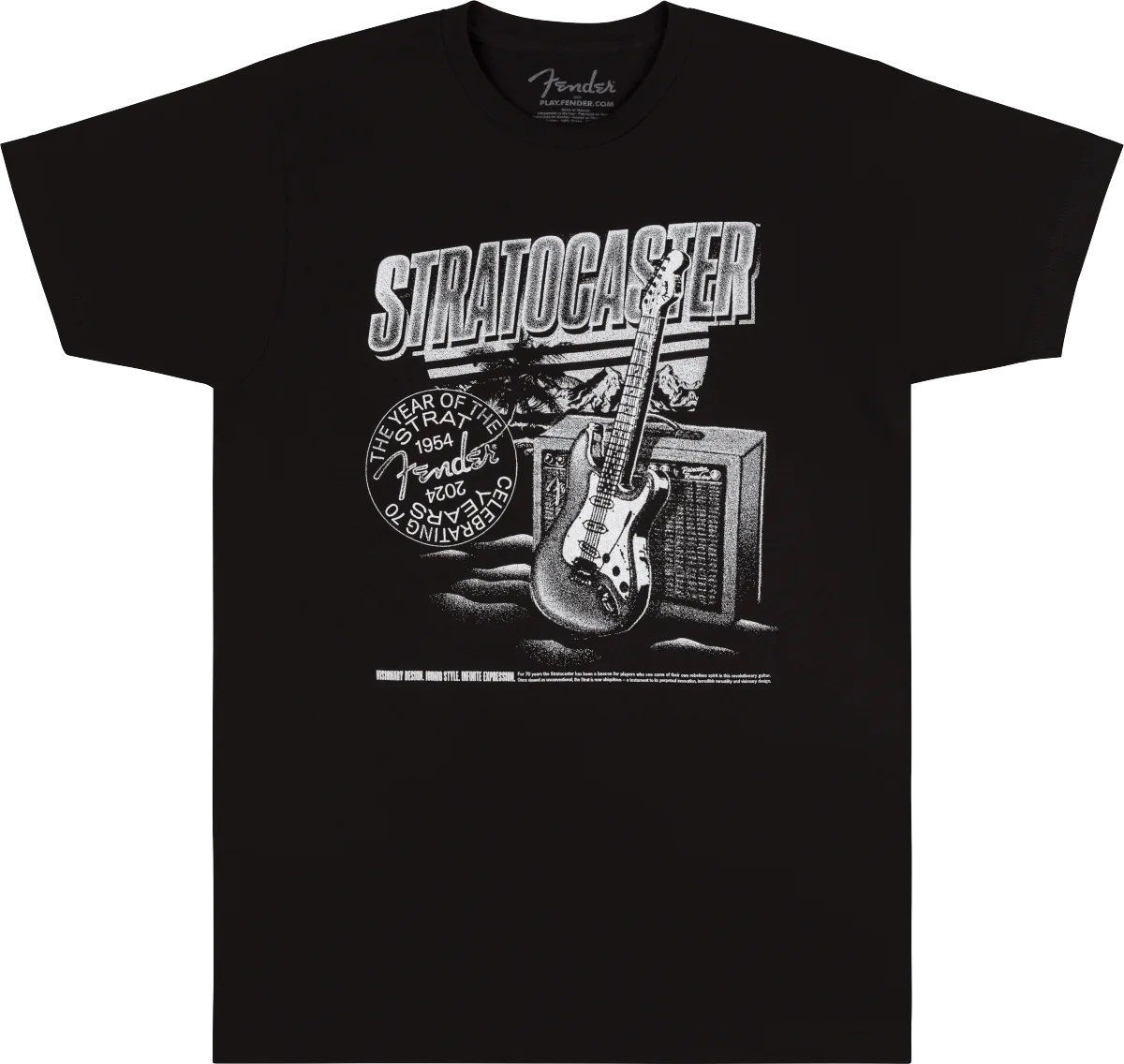 Fender Stratocaster 70th Anniversary, Tee — Black, S · Abbigliamento · R&D Sound Lugano