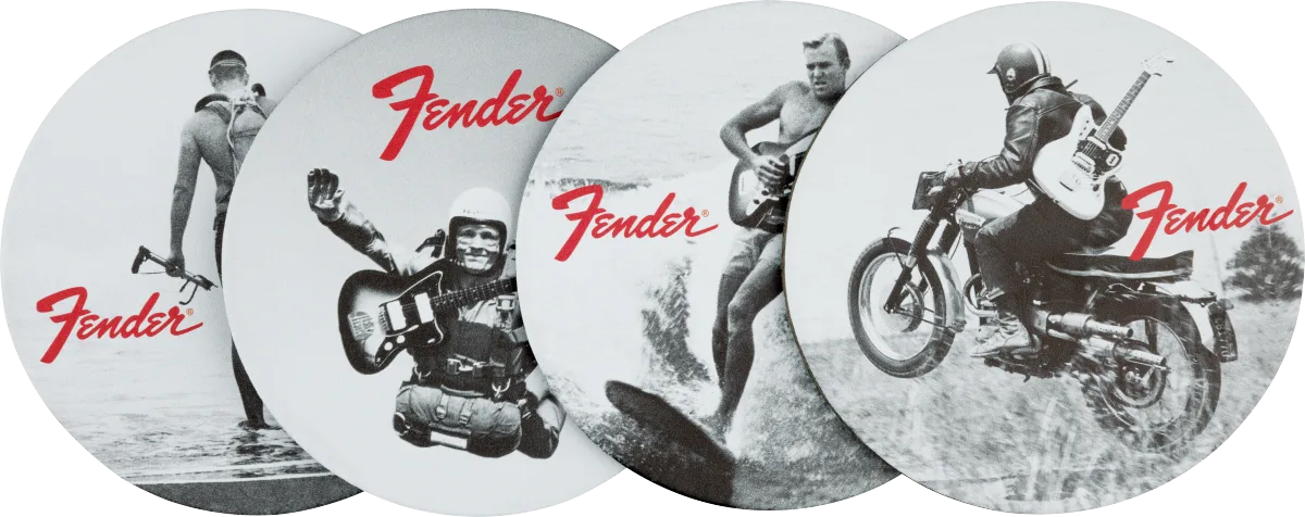 Fender Vintage Ads 4-Pk Coaster Set — Black and White · Oggettistica · R&D Sound Lugano
