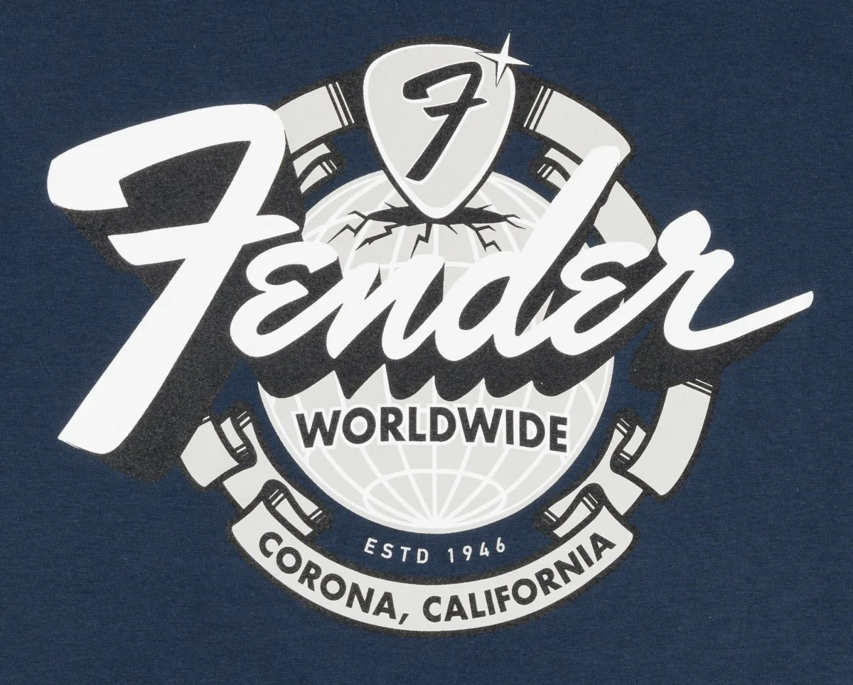 Fender World Wide Tee, Vintage Navy — S · Abbigliamento · R&D Sound Lugano