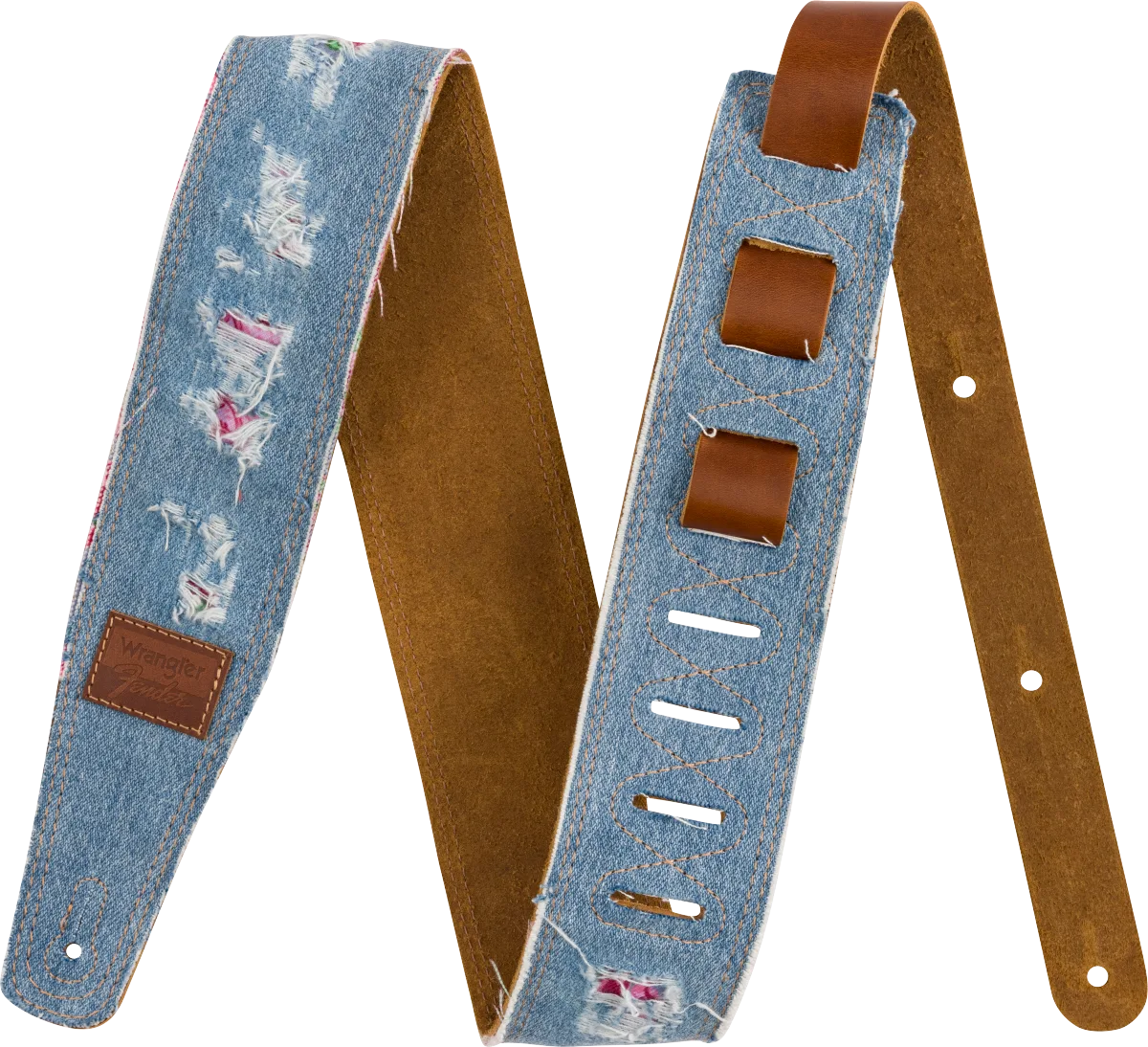 Fender x Wrangler Ripped Paisley Denim Straps — Fender x Wrangler Ripped Denim Strap, Indigo · Tracolle e cinghie · R&D Sound Lugano