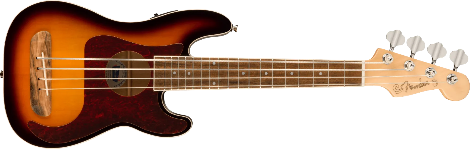 Fender Fullerton Precision Bass Uke — Walnut Fingerboard, Tortoiseshell Pickguard, 3-Color Sunburst · Chitarre elettriche · R&D Sound Lugano