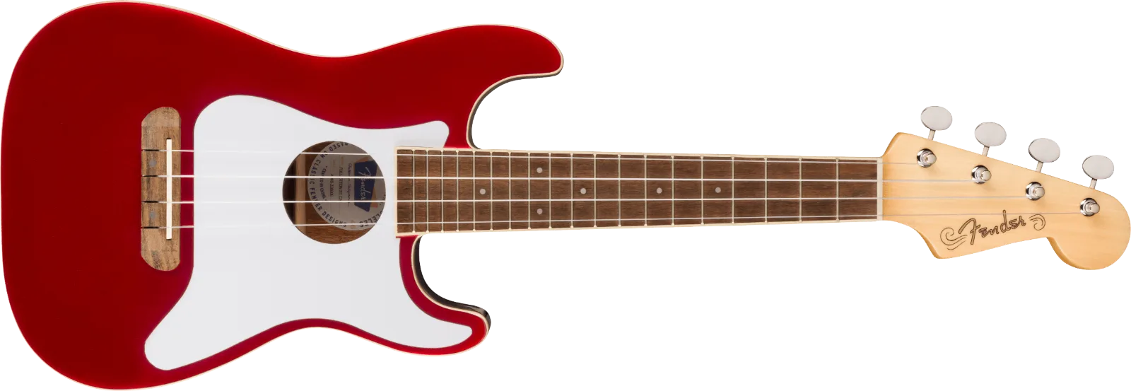 Fender Fullerton Strat Uke — Walnut Fingerboard, White Pickguard Candy Apple Red · Chitarre elettriche · R&D Sound Lugano