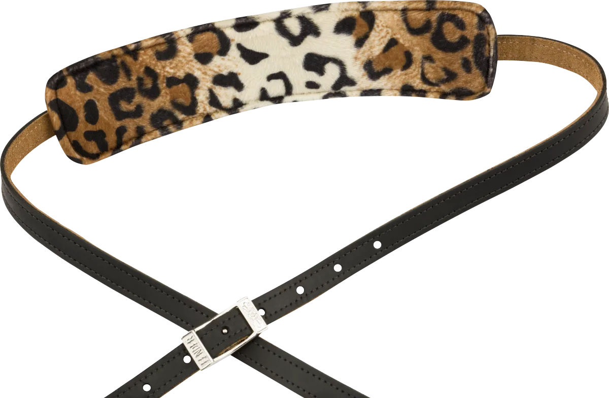Fender Joe Strummer Vintage Saddle Strap — Black/Leopard, 2.5" · Tracolle e cinghie · R&D Sound Lugano