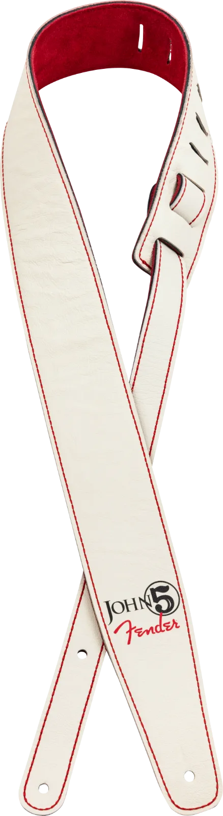 Fender John 5 Leather Strap — White and Red · Tracolle e cinghie · R&D Sound Lugano