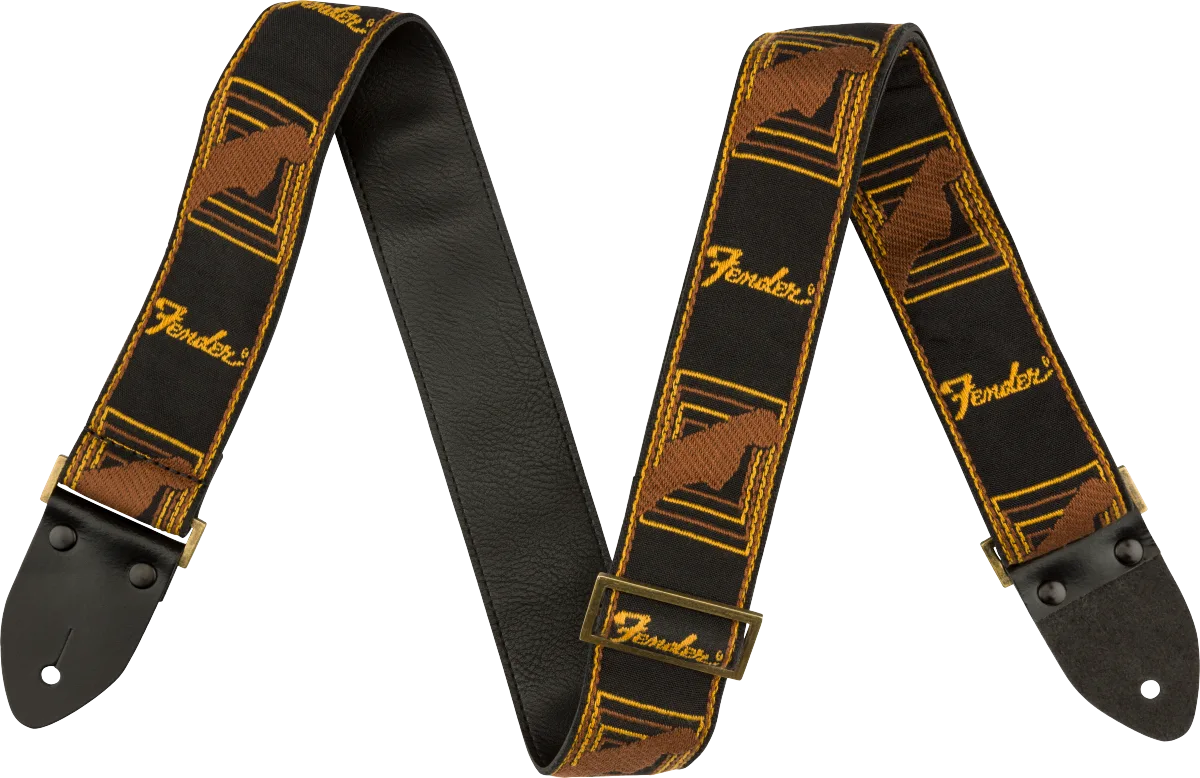 Fender Legacy Vintage Monogram Strap — Black/Yellow & Brown, 2" · Tracolle e cinghie · R&D Sound Lugano