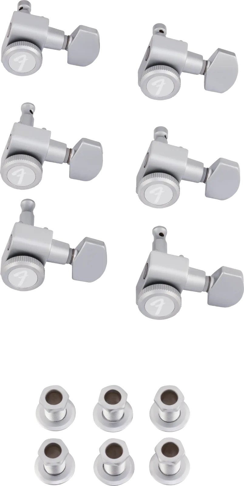 Fender Locking Stratocaster/Telecaster Tuning Machine Sets — Locking Stratocaster/Telecaster Staggered Tuning Machines, Brushed Chrome (6) · Meccaniche · R&D Sound Lugano