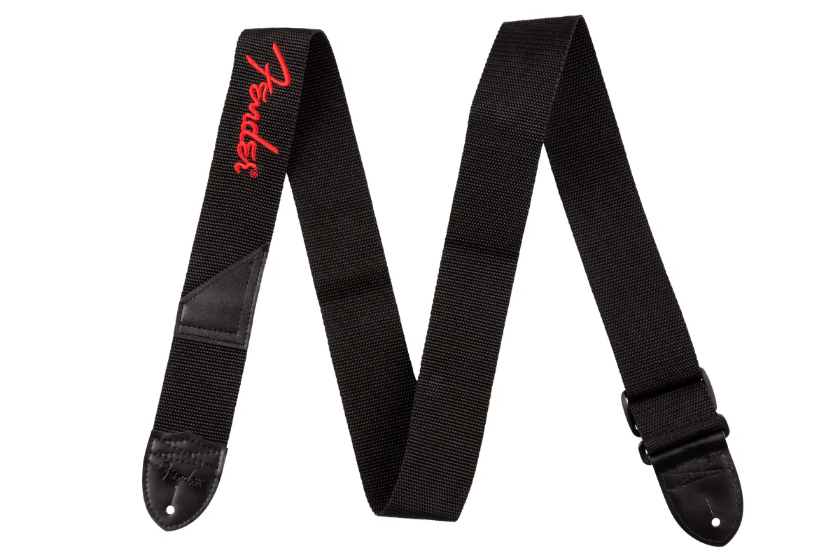 Fender Logo Straps — Fender Logo Strap, Black/Red Logo, 2" · Tracolle e cinghie · R&D Sound Lugano