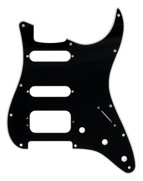 Fender Pickguard, Stratocaster H/S/S, 11-Hole Mount (3-Screw Mount HB), 3-Ply, Black · Plettri · R&D Sound Lugano