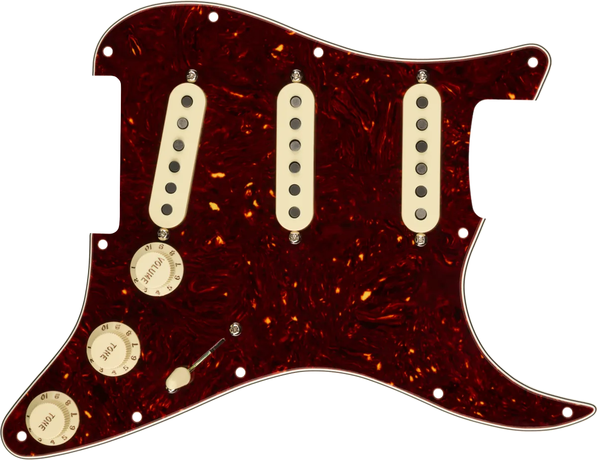 Fender Pre-Wired Strat Pickguard, Custom '69 SSS — Pre-Wired Strat Pickguard, Custom Shop Custom '69 SSS, Tortoise Shell 11 Hole PG · Battipenna · R&D Sound Lugano
