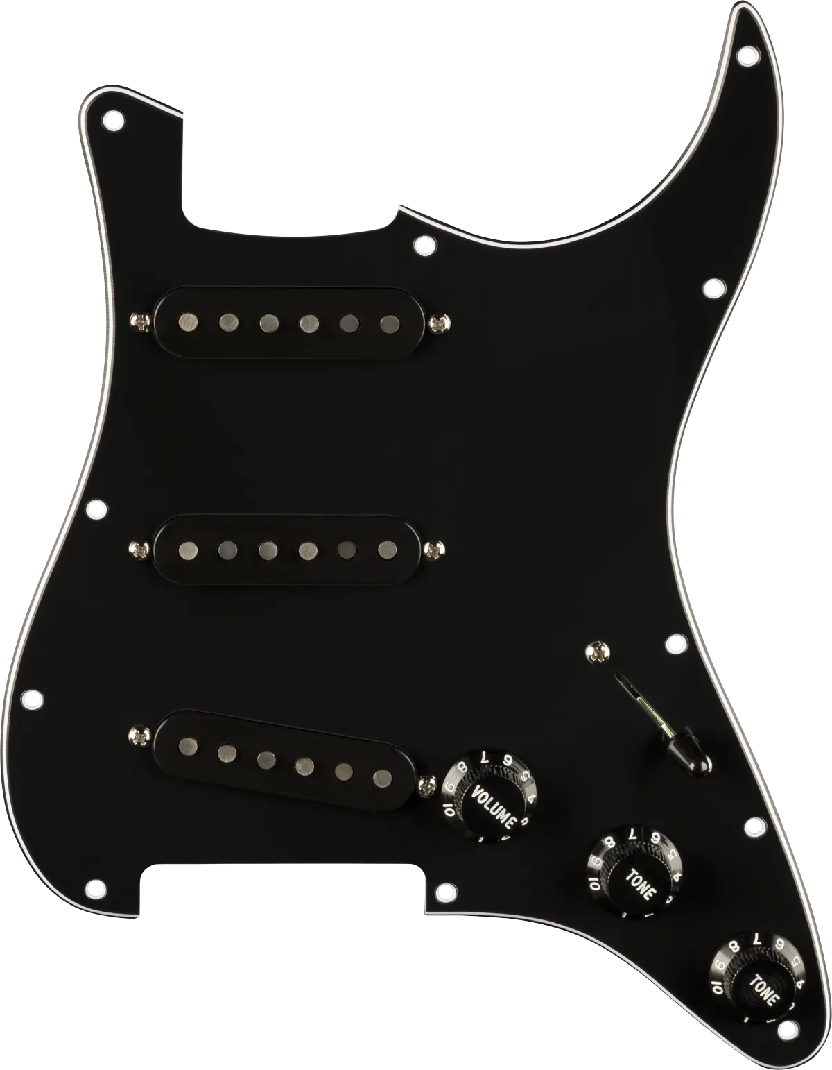 Fender Pre-Wired Strat Pickguard, Pure Vintage '59 w/RWRP Midde — Black 11 Hole PG · Battipenna · R&D Sound Lugano