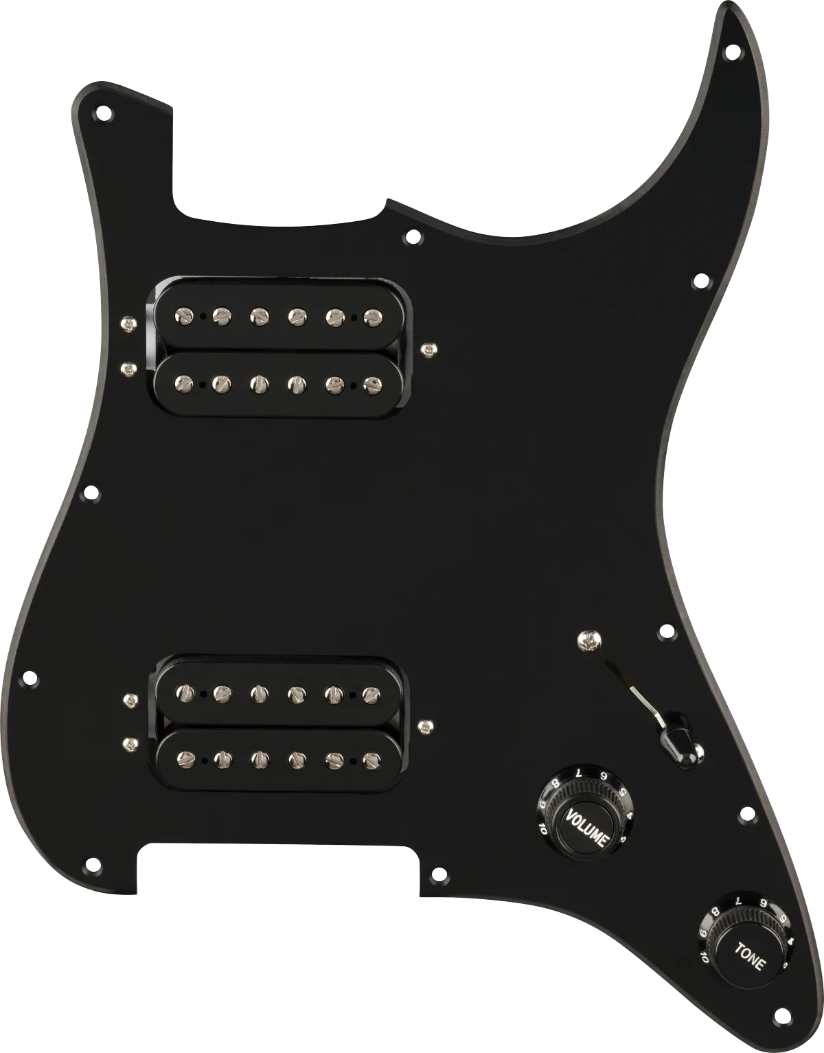 Fender Pre-Wired Strat Pickguard, Quadra Tap HH — Black 11 Hole PG · Battipenna · R&D Sound Lugano