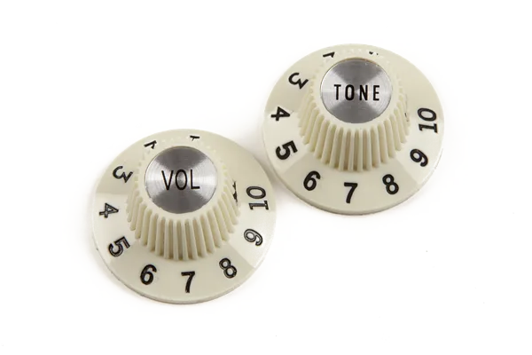 Fender Pure Vintage 1965 Jazzmaster "Witch Hat" Knob Set — Pure Vintage 1965 Jazzmaster "Witch Hat" Knobs, (2), Vintage White · Manopole e controlli · R&D Sound Lugano