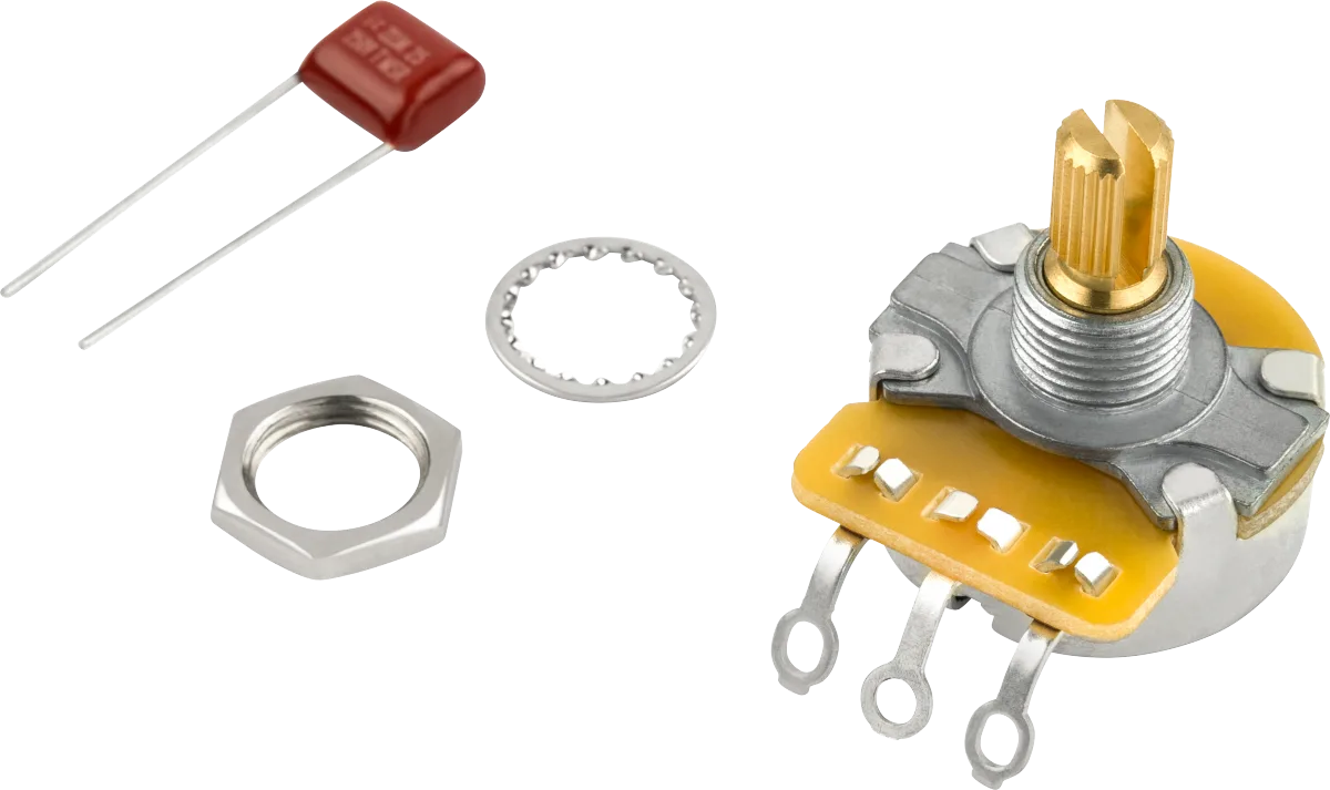 Fender Pure Vintage 250K Split Shaft Potentiometer (Volume or Tone) — Pure Vintage 250K Split Shaft Potentiometer with Mounting Hardware · Manopole e controlli · R&D Sound Lugano