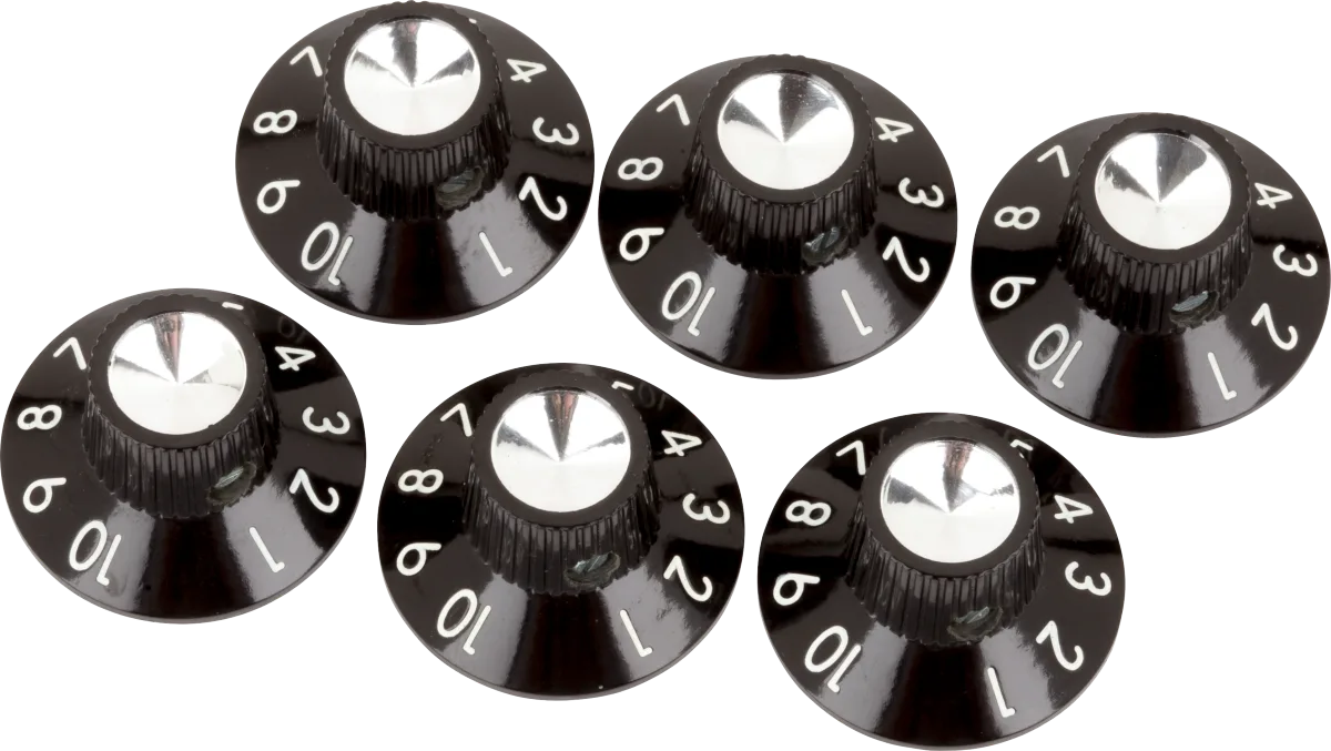 Fender Pure Vintage Black-Silver Skirted Amplifier Knobs — Pure Vintage Black/Silver Skirted Amplifier Knobs, (6) · Ricambi per amplificatori · R&D Sound Lugano
