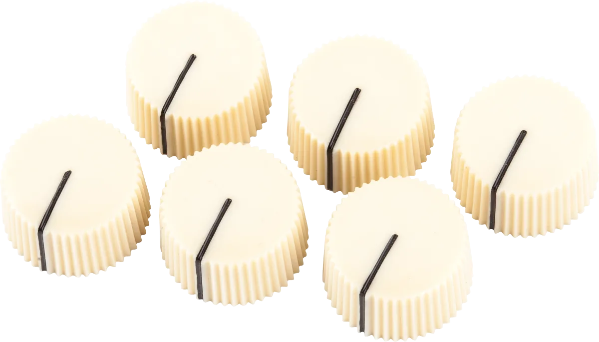 Fender Pure Vintage Radio Amplifier Knobs - Cream — Pure Vintage Cream "Radio" Amplifier Knobs (6) · Ricambi per amplificatori · R&D Sound Lugano