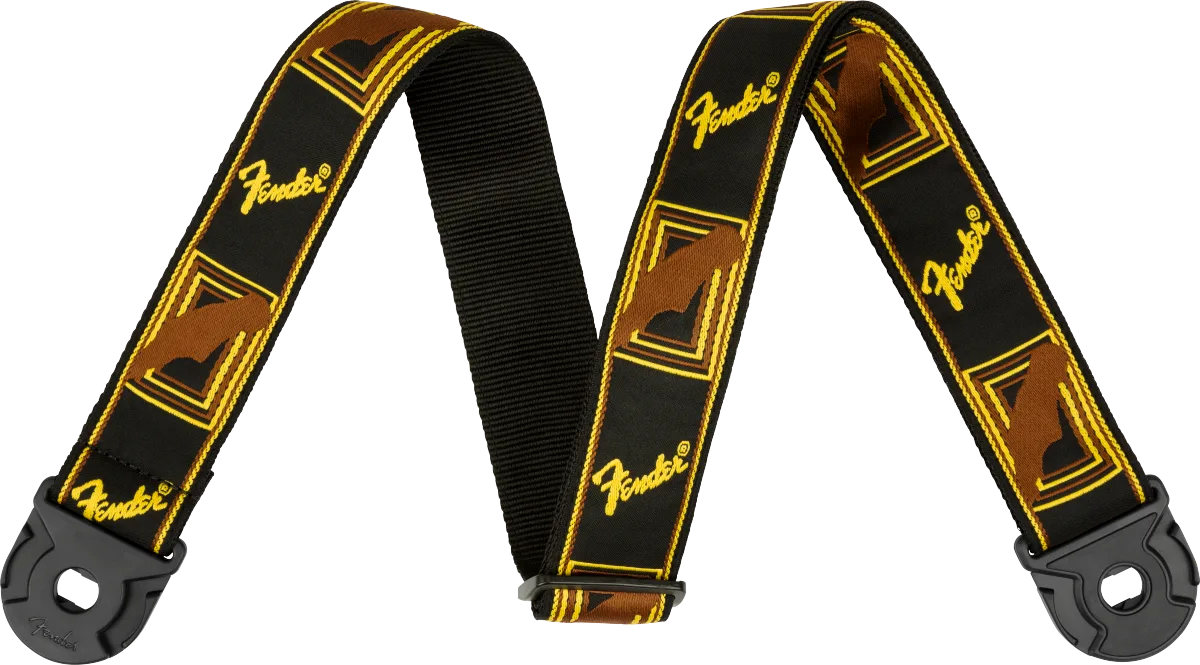 Fender Quick Grip Locking End Straps — Quick Grip Locking End Strap, Black/Yellow & Brown Monogram, 2" · Tracolle e cinghie · R&D Sound Lugano