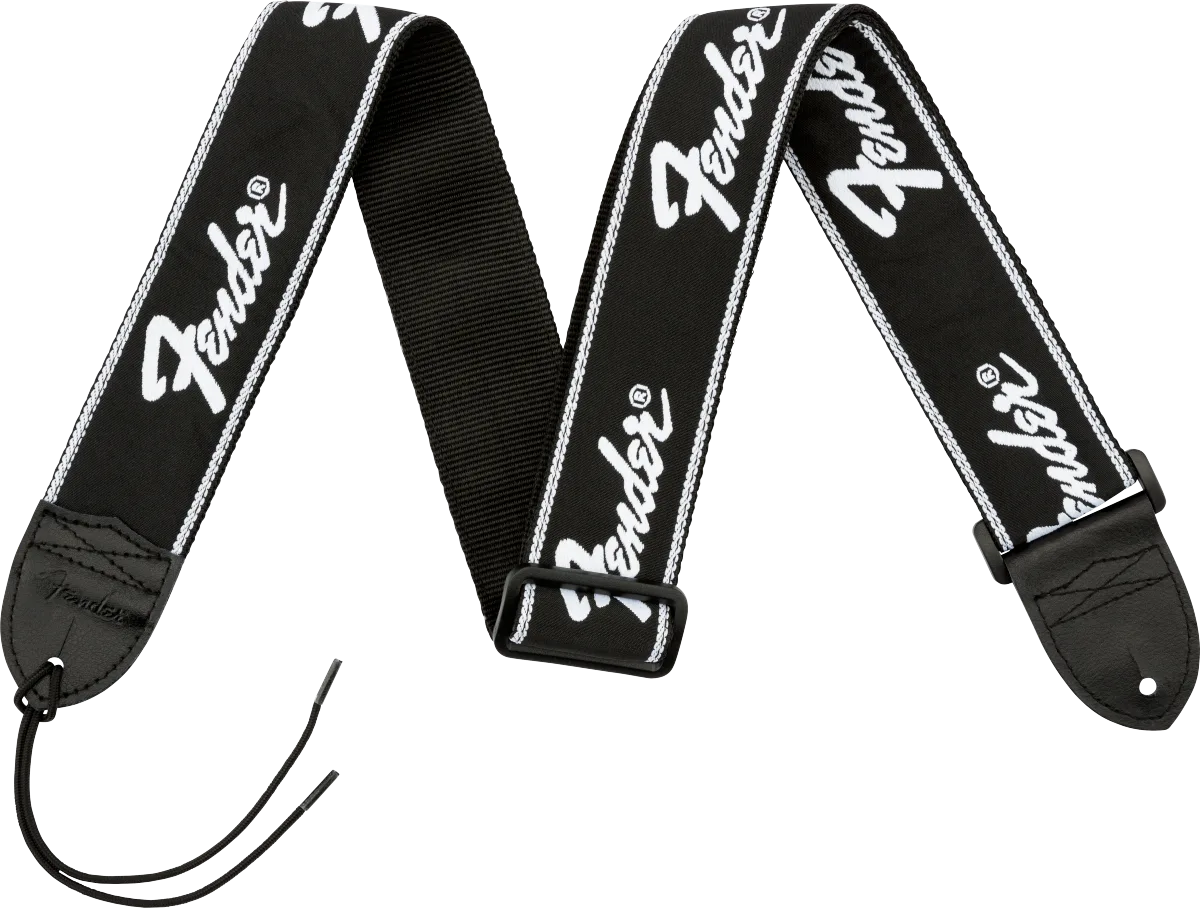 Fender Running Logo Strap — Black/White Logo, 2" · Tracolle e cinghie · R&D Sound Lugano