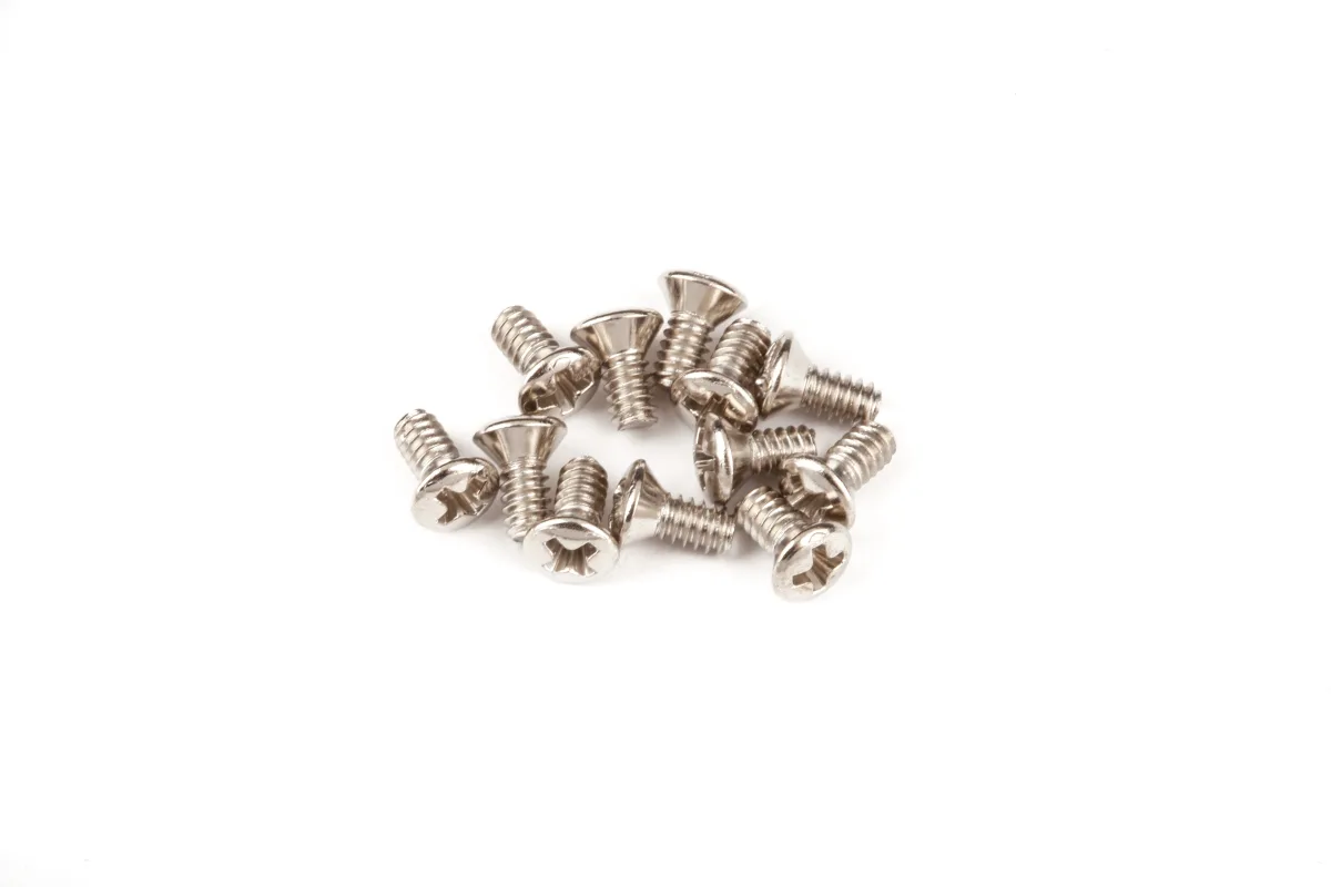 Fender Slide Switch Mounting Screws- Jaguar/Jazzmaster — Slide Switch Mounting Screws - Jaguar/Jazzmaster, (4-40 X 1/4" philips), Nickel (12) · Viteria e fissaggi · R&D Sound Lugano