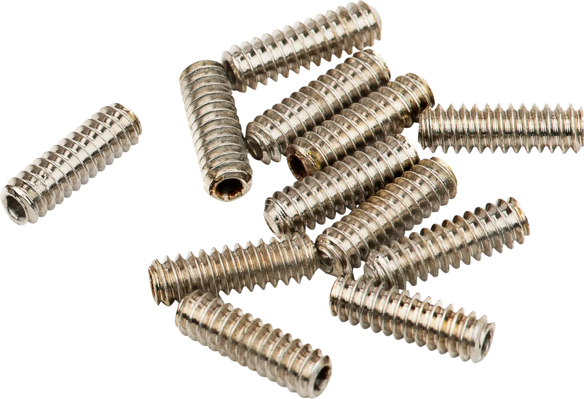 Fender Standard Series Bass Bridge Saddle Height Adjustment Screws — 6-32 X 7/16" Hex, Nickel (12) · Ponti e componenti · R&D Sound Lugano