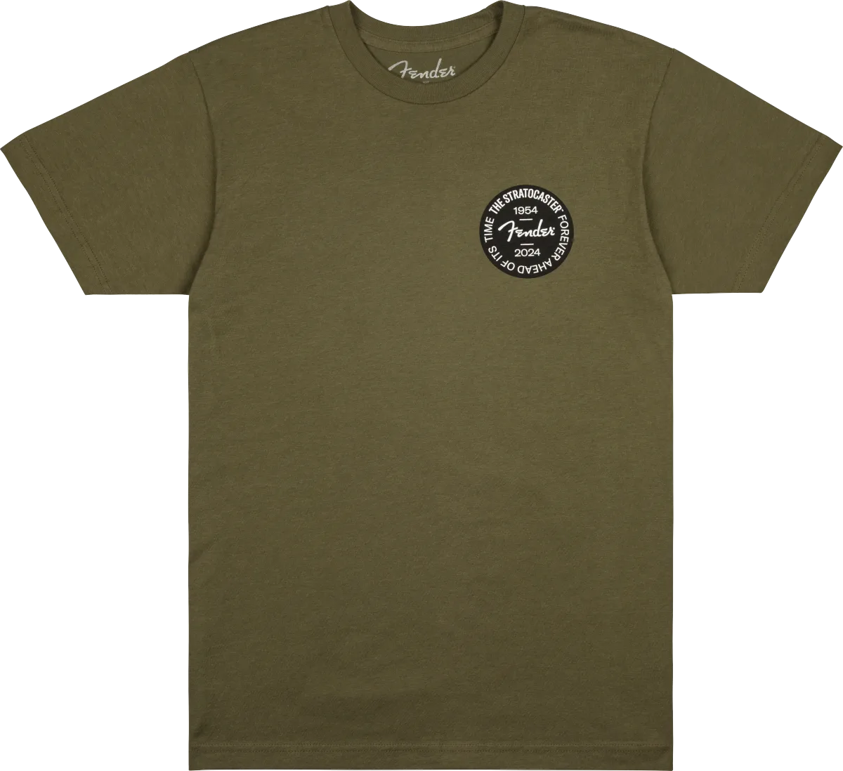 Fender Stratocaster 70th Anniversary Badge Tee — Olive, XL · Abbigliamento · R&D Sound Lugano