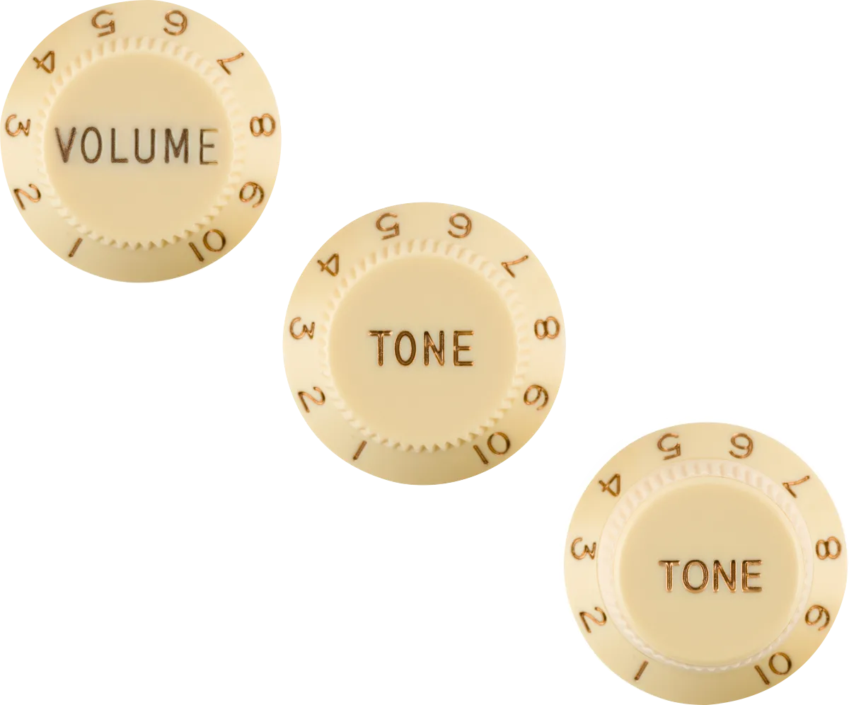 Fender Stratocaster Knob Set- Left-Handed — Stratocaster Knobs, Aged White (Volume, Tone, Tone) (3) Left-Handed · Manopole e controlli · R&D Sound Lugano