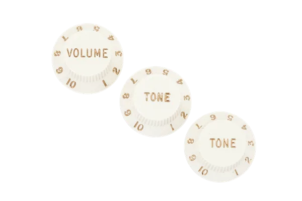Fender Stratocaster Knob Sets — Stratocaster Knobs, Parchment (Volume, Tone, Tone) (3) · Manopole e controlli · R&D Sound Lugano