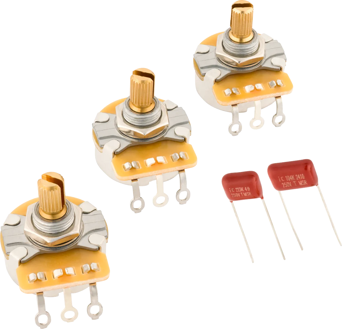 Fender Stratocaster Split Shaft Potentiometer and Capacitor Kit, 3-Pack · Manopole e controlli · R&D Sound Lugano