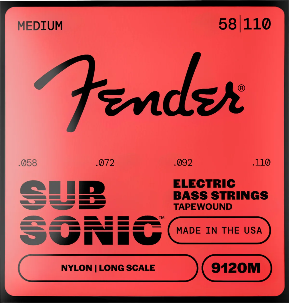 Fender SubSonic 9120 Nylon Tapewound Bass strings — SubSonic 9120M Bass Strings, Nylon Tapewound, Longe Scale, Gauges .058-.110, (4) · Corde per basso · R&D Sound Lugano