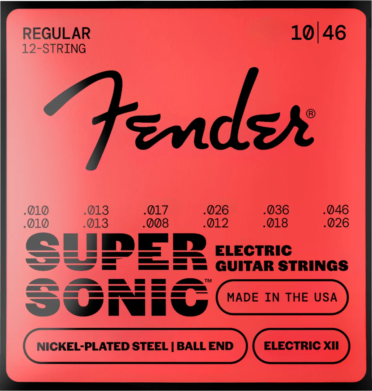 Fender SuperSonic 250 Electric XII Nickel-Plated Steel Guitar Strings — SuperSonic 250 Electric XII Guitar Strings, Nickel-Plated Steel, 12-String, Ball End, Gauges .010-.046, (12) · Corde per chitarra elettrica · R&D Sound Lugano