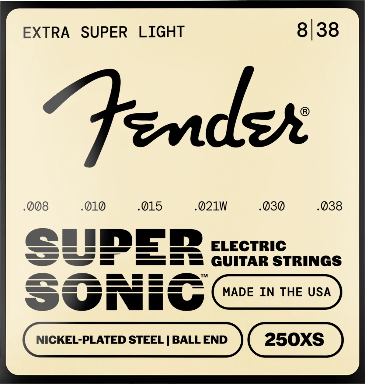 Fender SuperSonic 250 Nickel-Plated Steel Guitar Strings — SuperSonic 250XS Guitar Strings, Nickel-Plated Steel, Ball End, Gauges .008-.038 · Corde per chitarra elettrica · R&D Sound Lugano