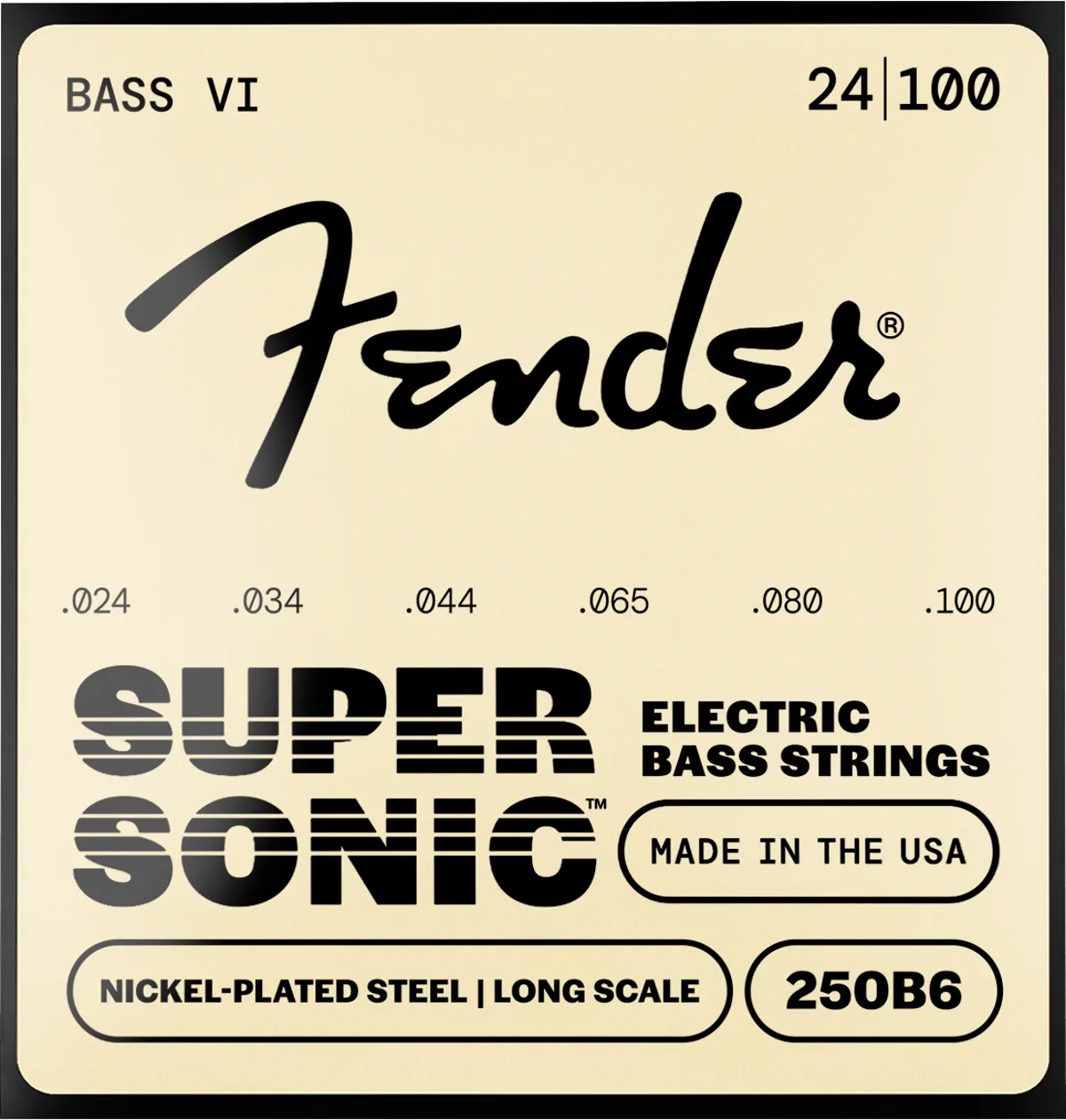 Fender SuperSonic 250B6 Nickel-Plated Steel Bass VI Strings — SuperSonic 250B6 Bass VI Strings, Nickel-Plated Steel, Ball End, Gauges .024-.100 · Corde per basso · R&D Sound Lugano