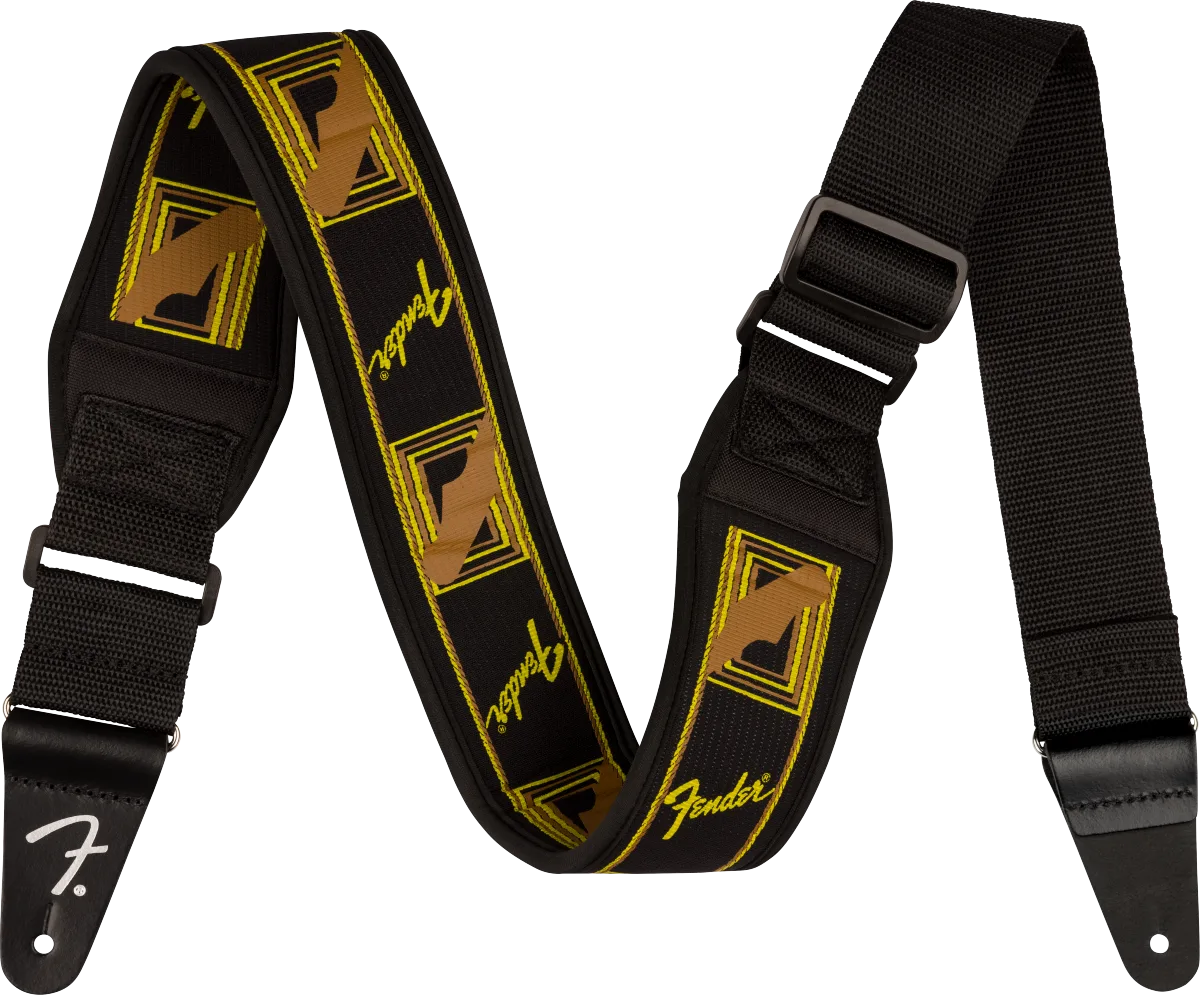 Fender Swell Neoprene Logo Strap, 2.5" — Swell Neoprene Strap, Blk/Ylw/Brn Mono, 2.5" · Tracolle e cinghie · R&D Sound Lugano