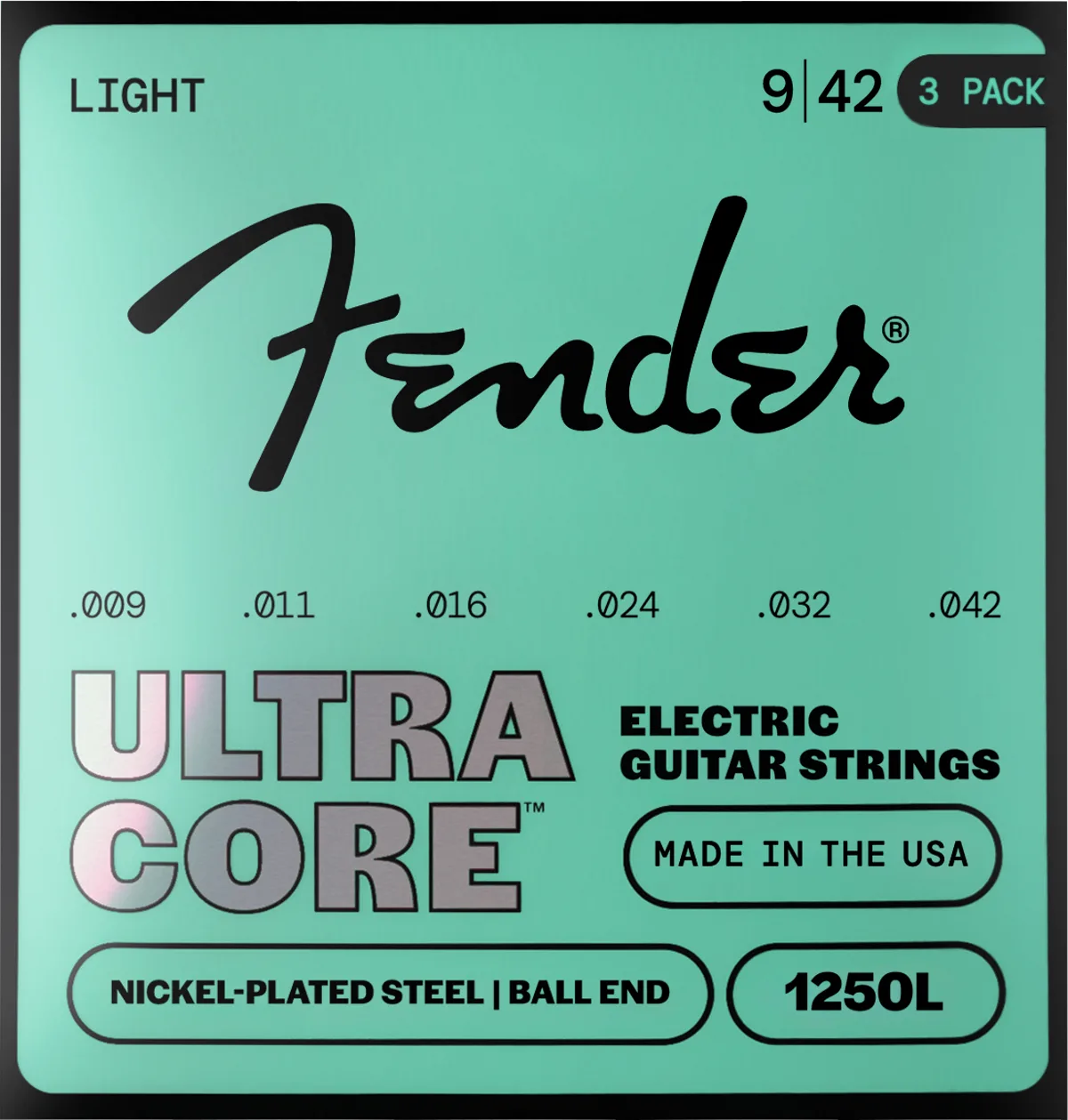 Fender UltraCore 1250 Nickel-Plated Steel Guitar Strings (3-Pack) — Ultracore 1250L Guitar Strings, Nickel-Plated Steel, Ball End, Gauges .009-.042 (3-Pack) · Corde per chitarra elettrica · R&D Sound Lugano